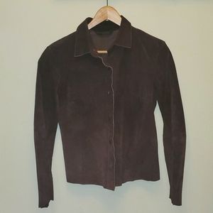 Express 100% Brown Leather Button Up Jacket, Lightweight, Size 3/4
